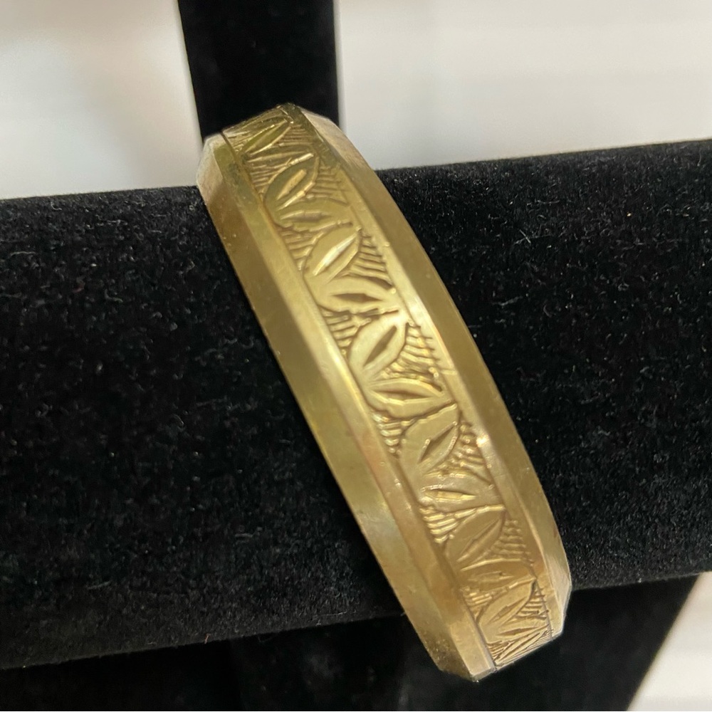 Gold tone Floral Engraved India Made Bangle Bracelet